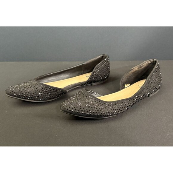 MOSSIMO WOMENS BLACK RHINESTONE STUDDED d'ORSAY SPARKLING BALLET POINTED FLATS - Picture 5 of 8
